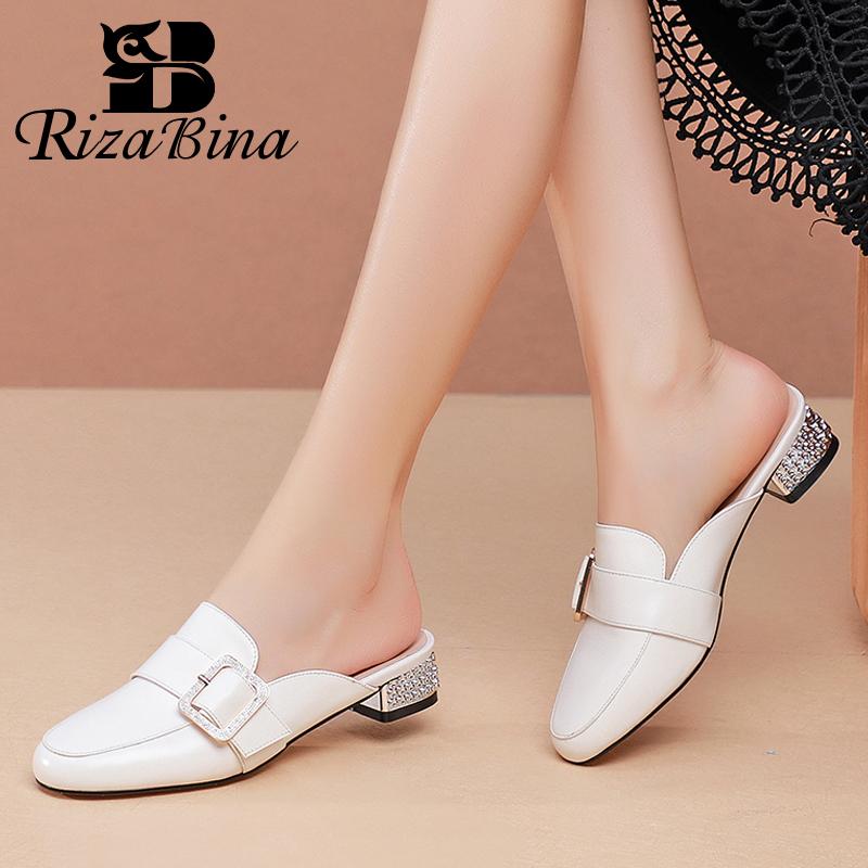 

Sandals RIZABINA 2021 Real Leather Women High Heel Slipper Summer Shoes Woman Casual Daily Lady Party Footwear Size 34-39, White