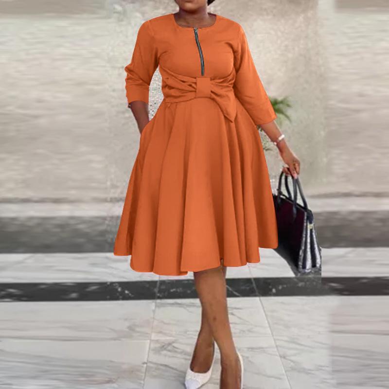 

Plus Size Dresses Retro A-Line Vestido Sundress Party Beach Solid Dress 2022 Autumn Stylish Long Sleeve Robe Lace Up O Neck, Orange