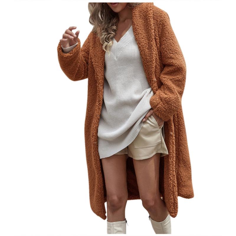 

Women's Fur & Faux 2021 Winter Fashion Mid-Length Knee-Length Coat Solid Color Plush Casual Loose Plus Velvet Thick Warm #8, Black