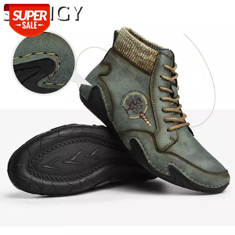 

2020 Men Boots Winter Plush Ankle Boots Resistant Lace Up Casual Shoes Sneakers Non Slip High Top Office Male Shoes Warm #AQ8S