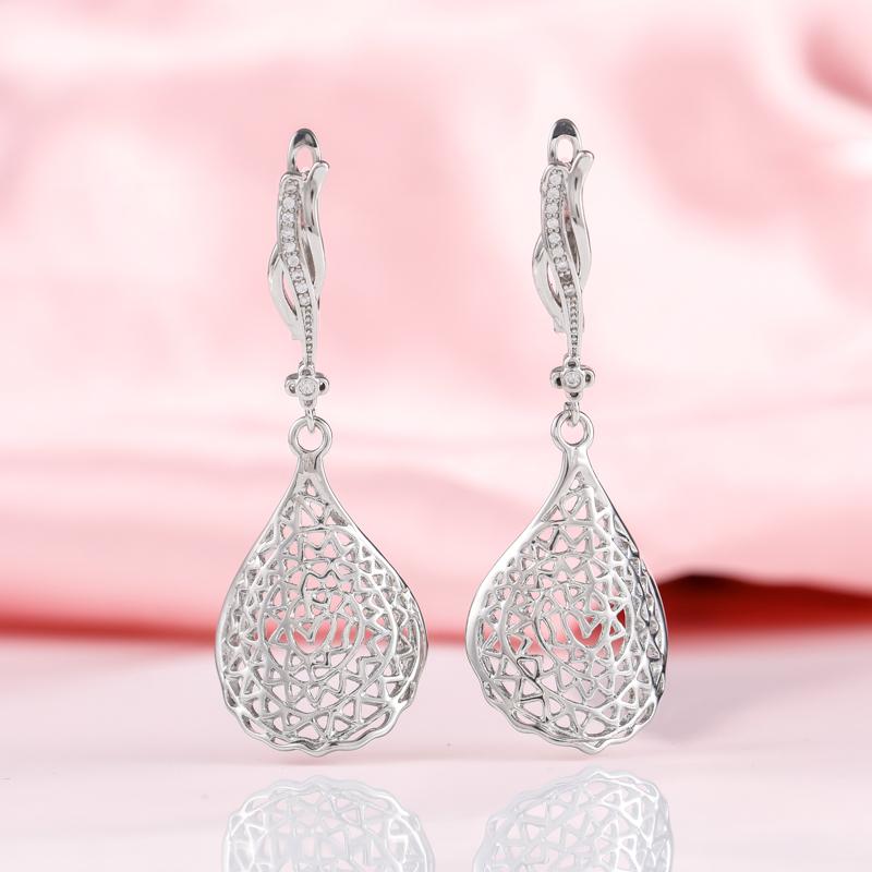 

Dangle & Chandelier Design White Gold Shiny Zircon Long Earrings Women Wedding Hollow Irregular Leaf Drop Earring Classic Charm Jewelry