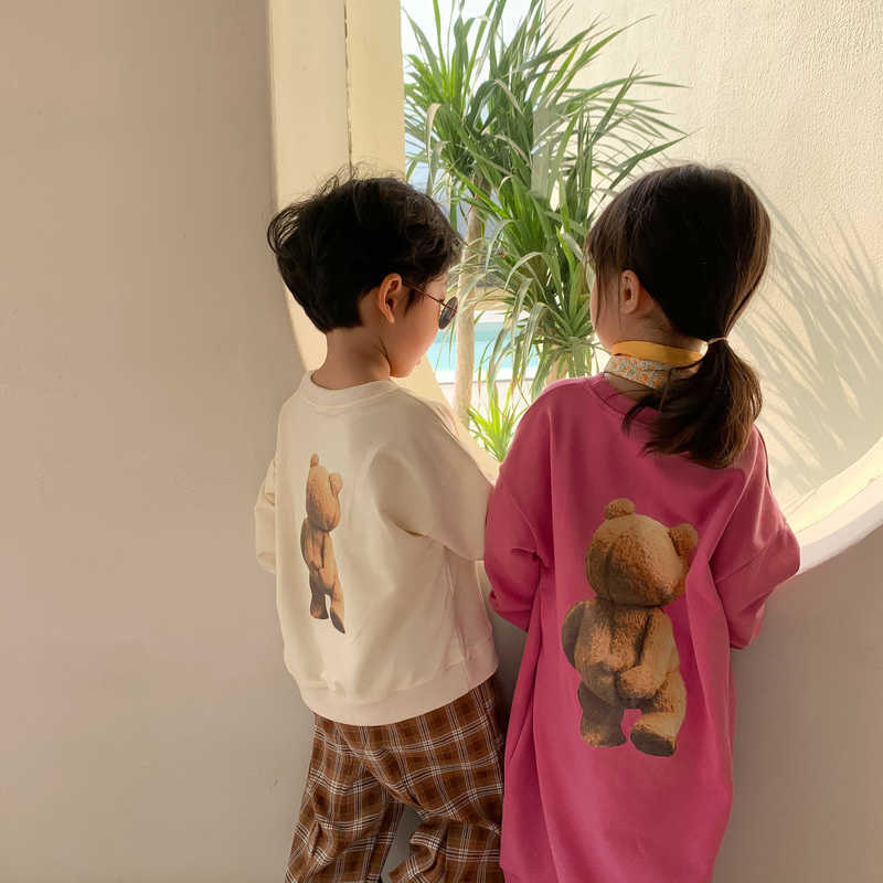

Unisex casual all-match long sleeve sweatshirts fpr boys and girls Brother sister cotton loose pullovers Tops 210615, Short style