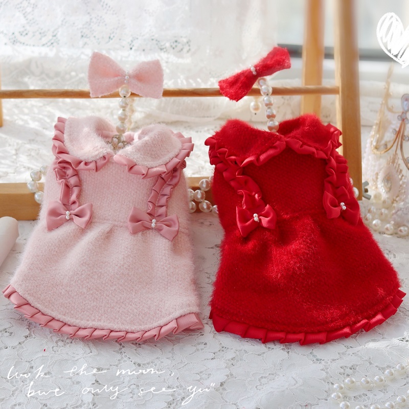 

Handmade Winter Dog Apparel Coat Pet Clothes Classic Cute Fairy Tale Princess Costume Doll Style Woolen Soft Warm Party Holiday Walking, Red