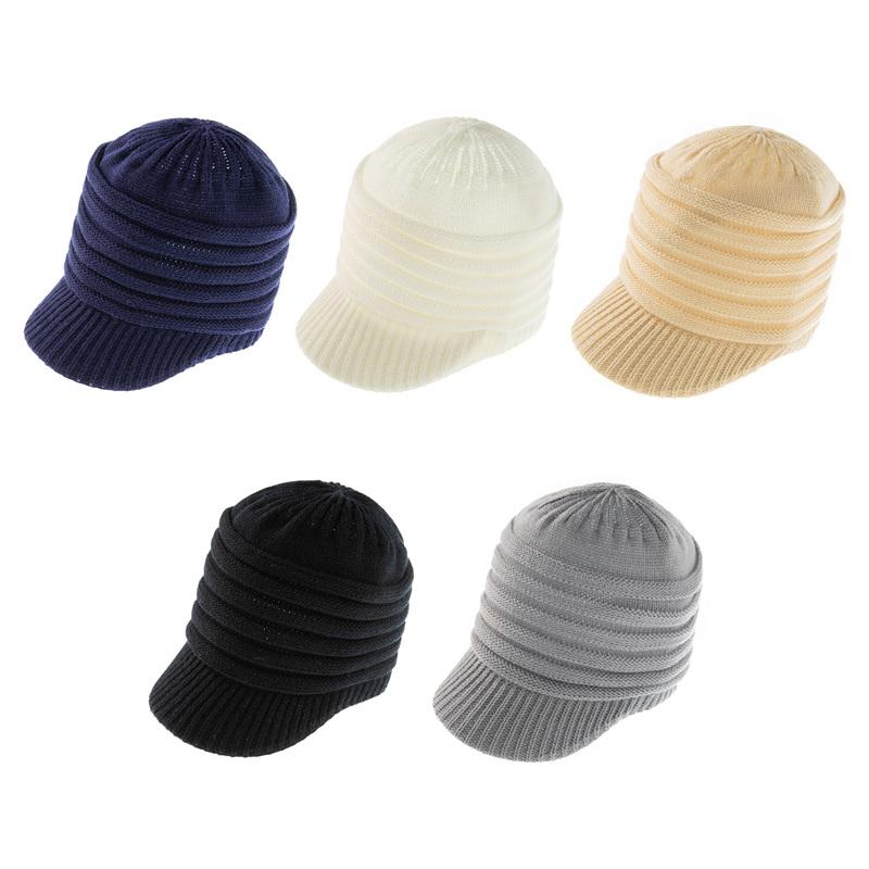 

Caps & Hats Autumn And Winter Children's Knitted Peaked Cap Solid Color Ribbed Pattern Baby Plus Velvet Toe Hat, Yellow