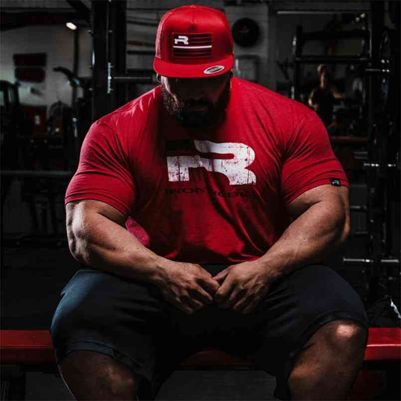 

Men Fashion 100% Cotton T Shirt Bodybuilding Workout Muscle Casual Short Sleeve Shirts 210707, Red01