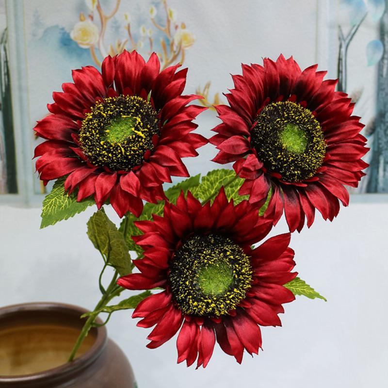 

Decorative Pastoral 3 Head Lightweight DIY Fake Sunflower Silk Cloth Living Room Artificial Flowers Multipurpose With Leaves, Blue