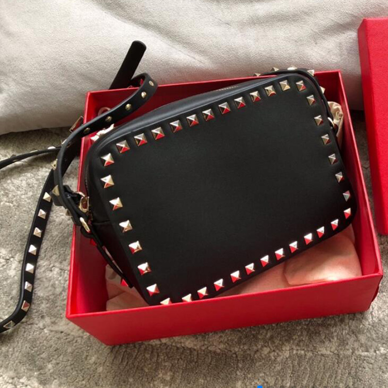 

Top Quality Rivet Handbags Camera Bag Studs Crossbody Shoulder Bag Cowhide Genuine Leather Clutch Cross Body Bags Lady tote Zip Wallets