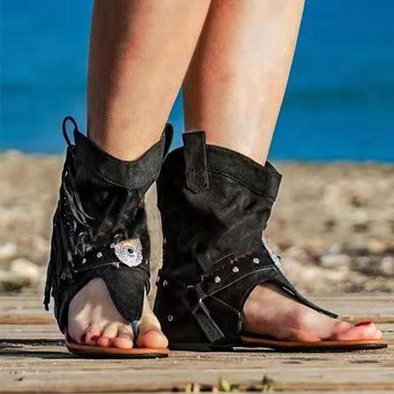 

Sandals For Women Tassel Leopard Print Gladiator Ladies Flats Summer Sexy Woman Clip Toe Boots Beach Women's Sandal Female Shoes