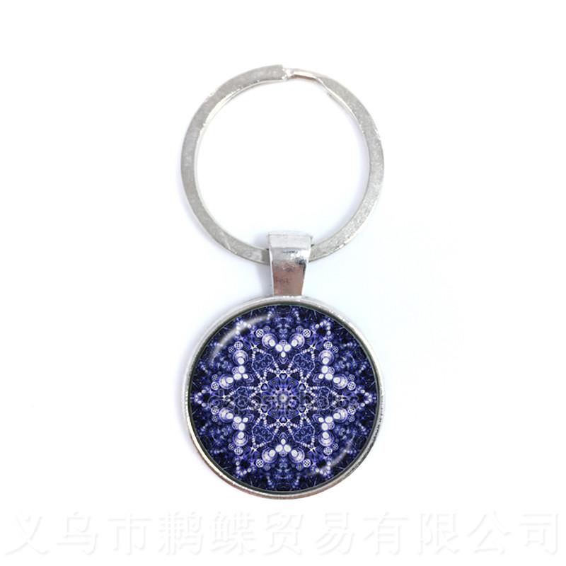

Keychains OM/AUM Key Chain Handmade Blue Mandala Datura Flower Symbol Art Jewelry Glass Po Keyring Endless Love And Vengeance Wholesale