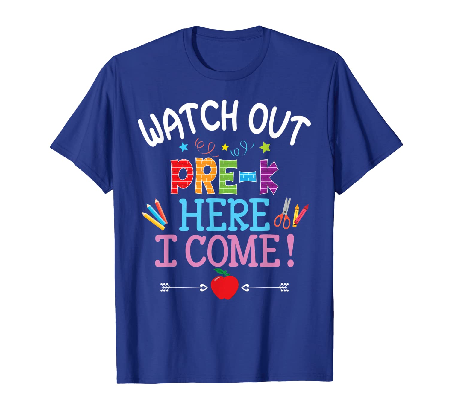 

Watch Out Pre-K Here I Come T-Shirt Look Back To School, White;black