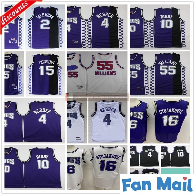 

Retro Baskeball DeMarcus 15 Cousins Jerseys Cheap Webber Bibby Stojakovic Richmond Jersey Man Purple White Black for size S-XXL, Black;red