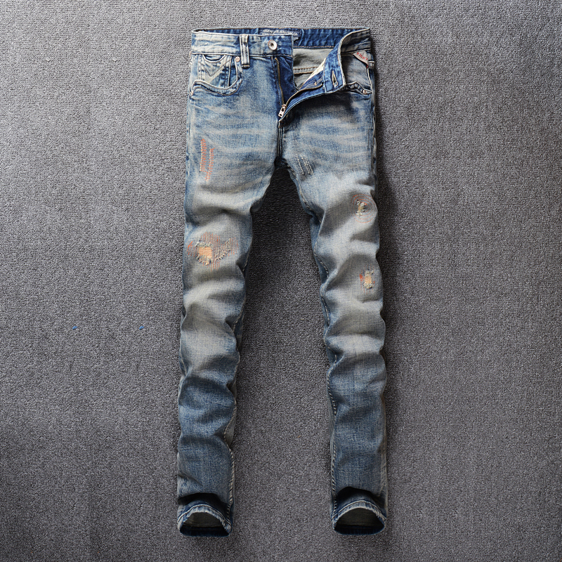 

2021 New Italian Vintage Designer Retro Slim Fit Streetwear Ripped Homme Classical Denim Long Pants Hip Hop Jeans Men Ew6u, Retro color