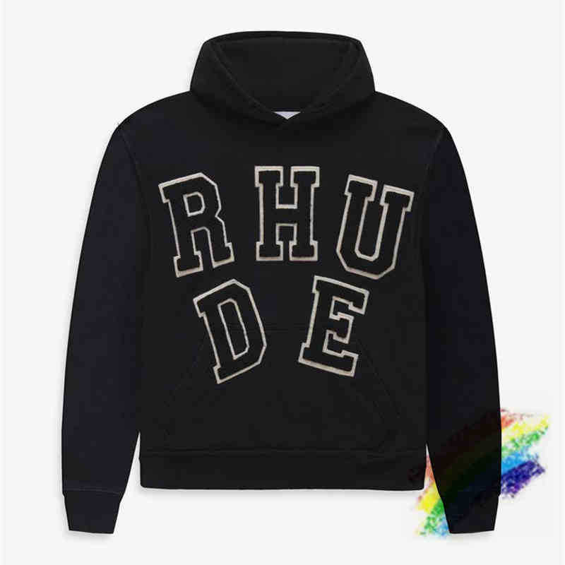 

Rhude Men's and Women's Hoodie, Clothing, 100% Cotton, High Quality, 1:1, Towel Embroidery, Large Plain Sweater