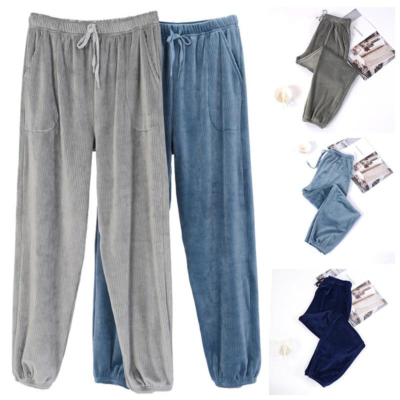 

Men's Sleepwear Autumn And Winter Coral Fleece Pajamas Thickened Flannel Loose Large Size Warm Pants Casual Home, Black;brown