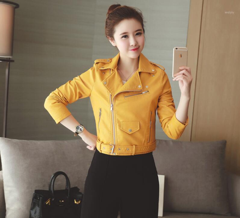 

Women' Jackets 2021 Autumn And Winter Ladies Leather Slim Motorcycle Jacket Pu Short Fashion Clothing Young, As photo 2