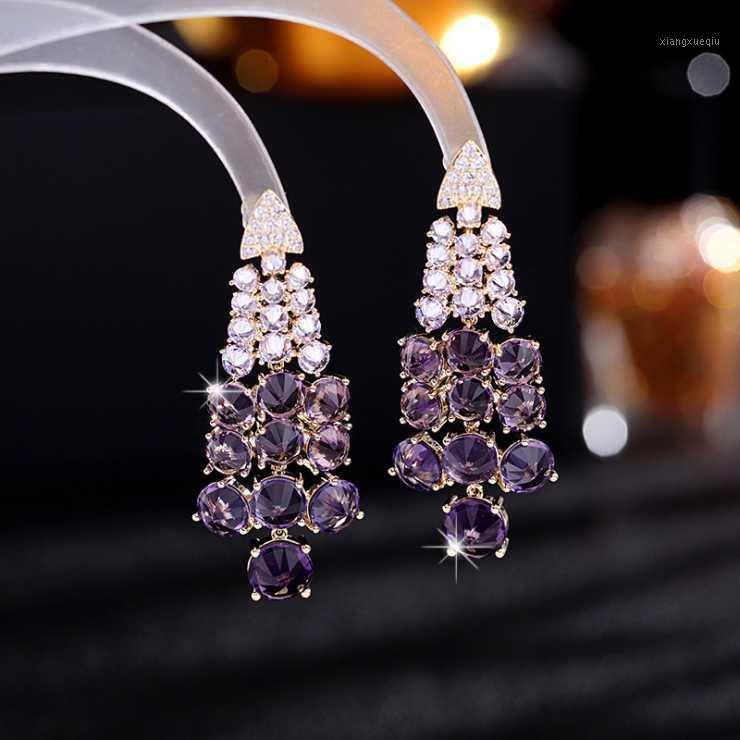 

Micro-inlaid Colorful Zircon Earrings Women Grape Clusters Elegant Purple Ear Jewelry Dangle & Chandelier, Silver