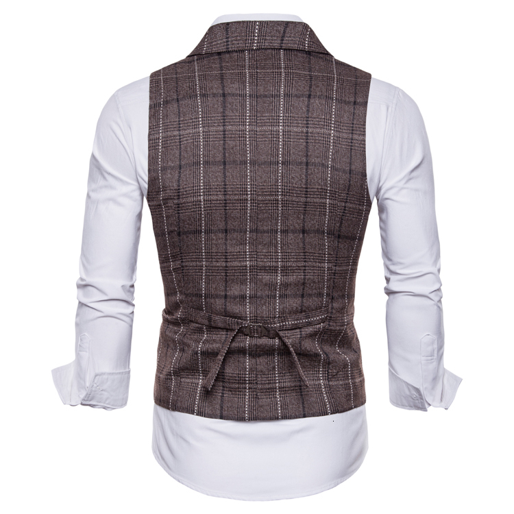 

2021 New Business Men Vests Male Lattice Waistcoat Fashion Mens Sleeveless Suit Vest Smart Casual Top Grey Blue E8zm, Dark coffee