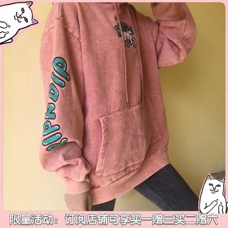 

Chao brand ripndip19f rainbow Unicorn tie dyed sweater with cashmere Hoodie middle finger cheap cat, Red