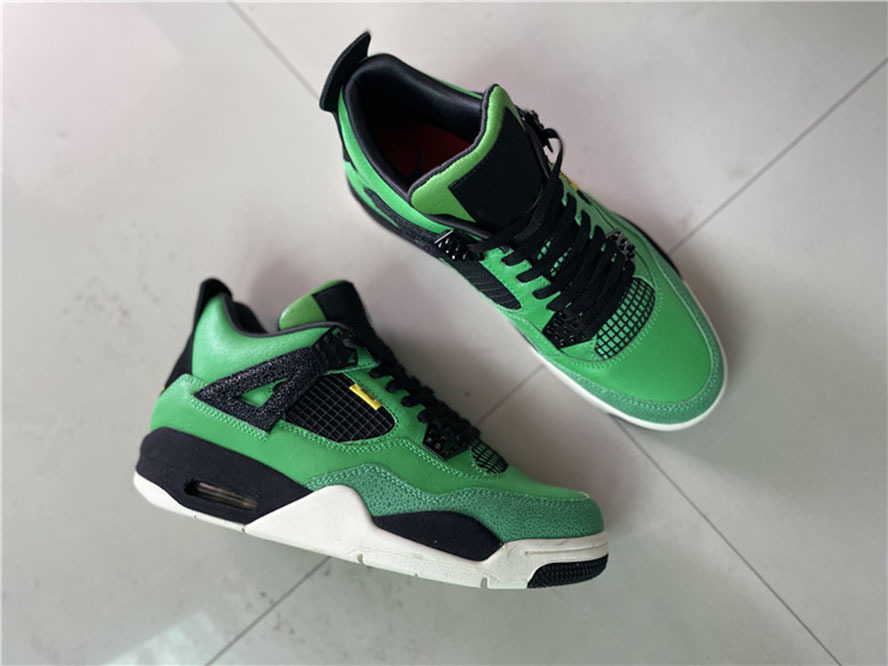

mpman 4 4s men's basketball shoes Manila limited green snake color matching sports shoelace shoe box full size shipping 40-47.5, #1