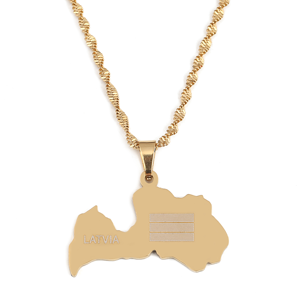 Collier pendentif en acier inoxydable, carte de la lettonie, drapeau, tendance, bijoux à breloques, cartes de la république de Latvijas
