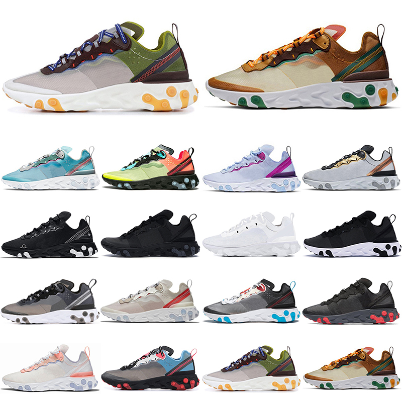 

new classic original element 55 87 react running shoes Triple Black white Anthracite Sail Dark Grey pale pink Moss Orange Peel Royal Tint Volt Racer purple cool, Blue purple