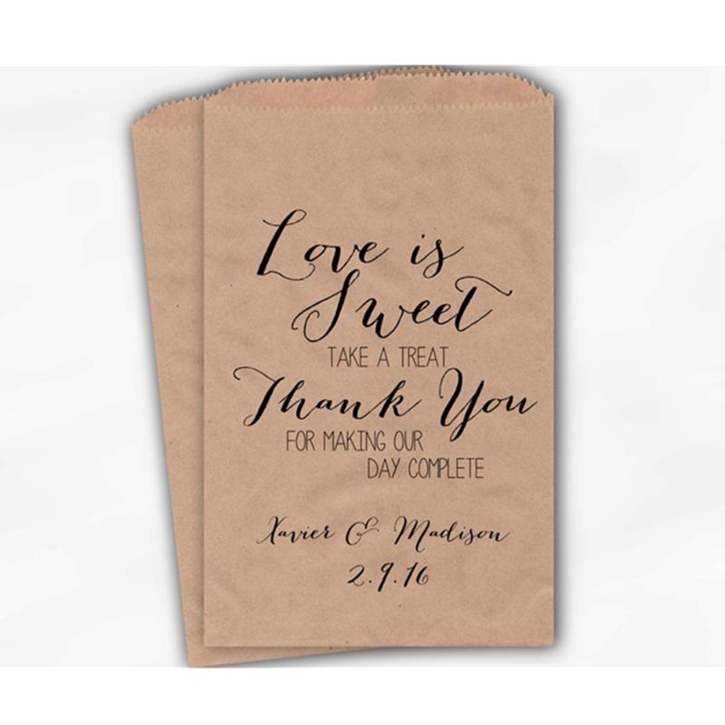 

Custom Love Is Sweet Our Day Complete Wedding Candy Buffet Treat Bags Personalize Bridal Shower Kraft Paper Favor Bags