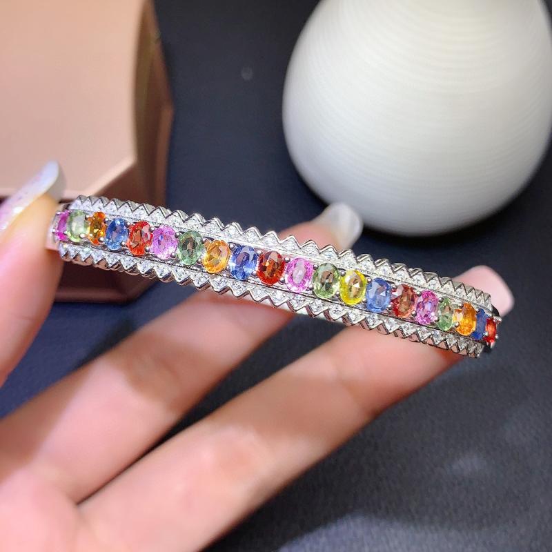 

Bangle Foydjew Imitation Natural Sri Lankan Colored Aapphire Bracelets Women's Colorful Tourmaline Color Treasure Bracelet Buckle