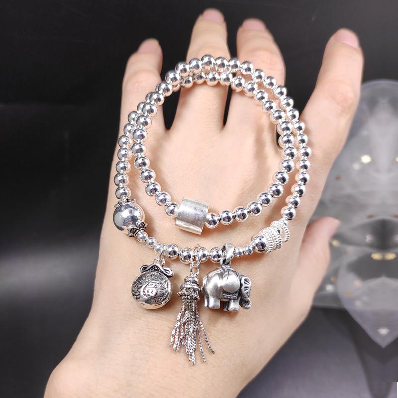 

Beaded, Strands Genuine Sterling Silver Bracelet Female Wild Back Money Elephant