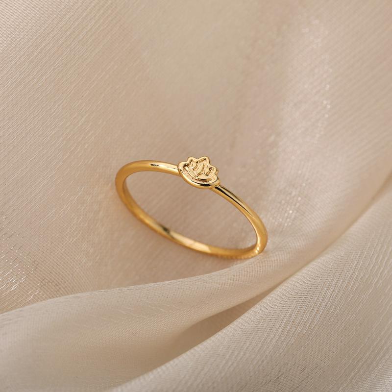 

Cluster Rings Stainless Steel Lotus For Women Gold Silver Color Flower Finger Ring Party Wedding Boho Jewelry Gift Bijoux Femme, Golden;silver