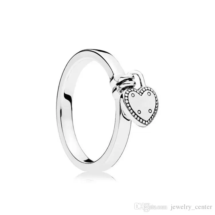 

925 Sterling Silver Love Heart pendant Wedding Rings sets Original Box for Pandora Heart-Shaped Padlock Ring luxury designer jewelry, Slivery;golden