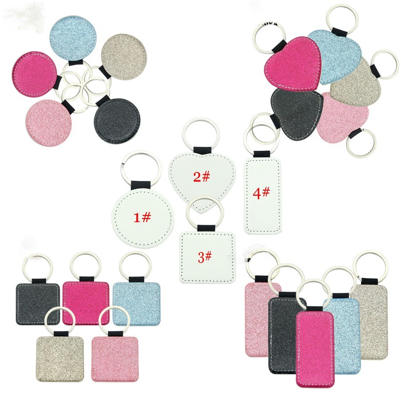 

50 Pcs Sublimation Blanks Keychain PU Leather Keychain for Christmas Heat Transfer Keychain Keyring for DIY Craft Supplies FY438 DHL