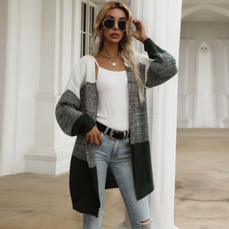 

2021 autumn and winter new color matching knitted sweater casual all-match women, White;black