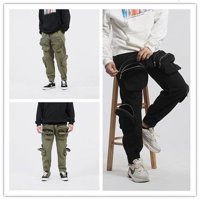 

2021 New Multi-pocket Functional Zipper Autumn Winter Tide Brand Bound Overalls Men Women Straight Leg Casual Pants N8ck, Green