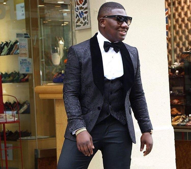 

Men's Suits & Blazers Custom Made Men Shawl Lapel Groom Tuxedos Black Pattern Wedding Groomsman 3 Pieces ( Jacket+Pants+Vest+Tie ) E433, Same the picture