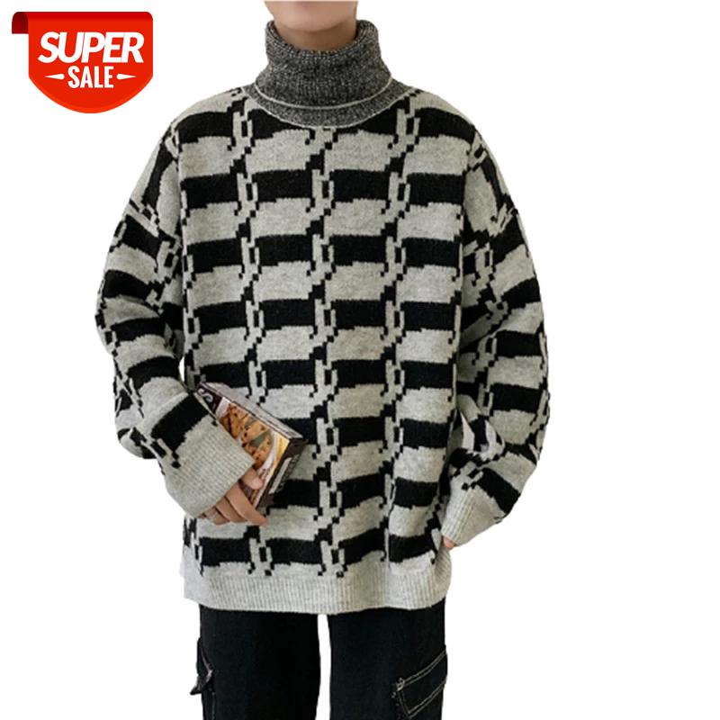 

New Turtleneck Sweaters Men Loose Pullover Fashion Warm Turtleneck Knitted Pullover Men Casual Harajuku Sweater Brand Clothes #lV2C, White;black