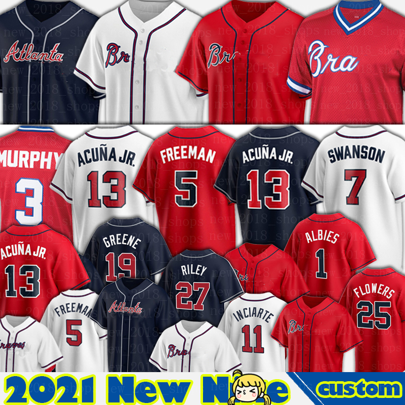 

13 Ronald Acuna Jr. Atlanta Jersey 5 Freddie Freeman Baseball 7 Dansby Swanson Ozzie Albies Chipper Jones Cristian Pache Austin Riley Ozuna, Custom cool base men jersey