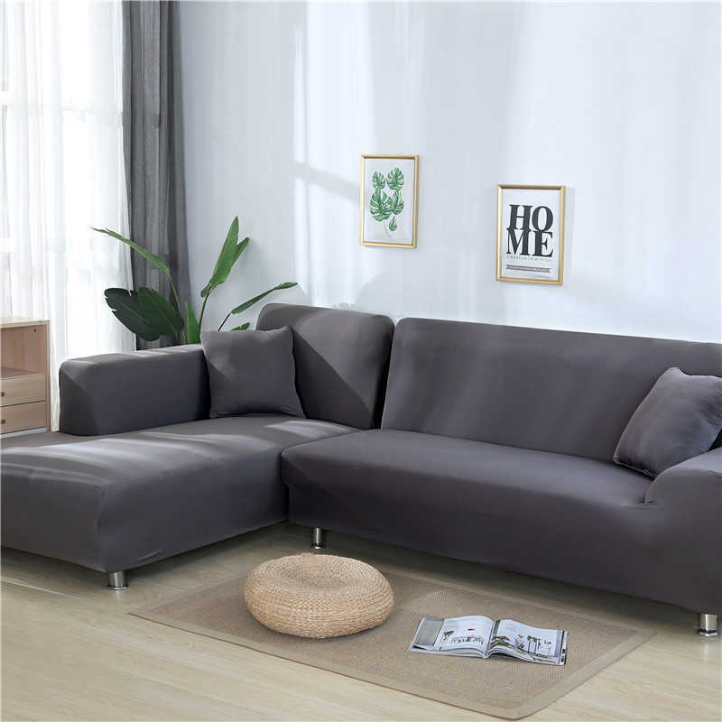 

Solid Color Sofa Covers for Living Room Elastic Spandex Corner Couch Cover Stretch Slipcovers L Shape Need Buy 2pcs 210723