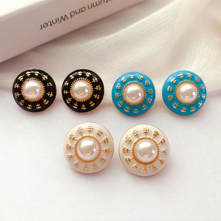 

Stud Retro French Hong Kong Style Personality Temperament Drip Glaze Enamel Pearl Earrings Qingdao Jewelry Wholesale, Golden;silver