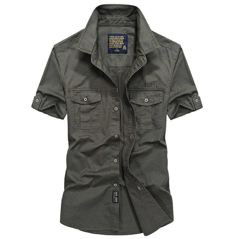 

Plus Size 4XL Men's Summer Short Sleeve Shirts Cargo military Shirts Breathable Cool imported clothing camisa social masculina 210628, Khaki