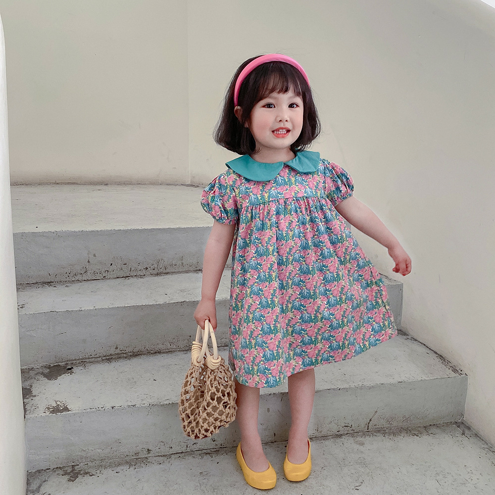 

DUDU Newest Quality INS Kids girls flower dress Children turn-down princess dresses summer Boutique Kids Clothing