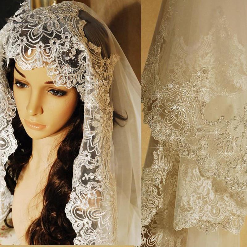 

Bridal Veils Real Pos White/Ivory Cathedral Wedding Veil 3M With Comb Lace Beads Mantilla Accessories Veu De Noiva