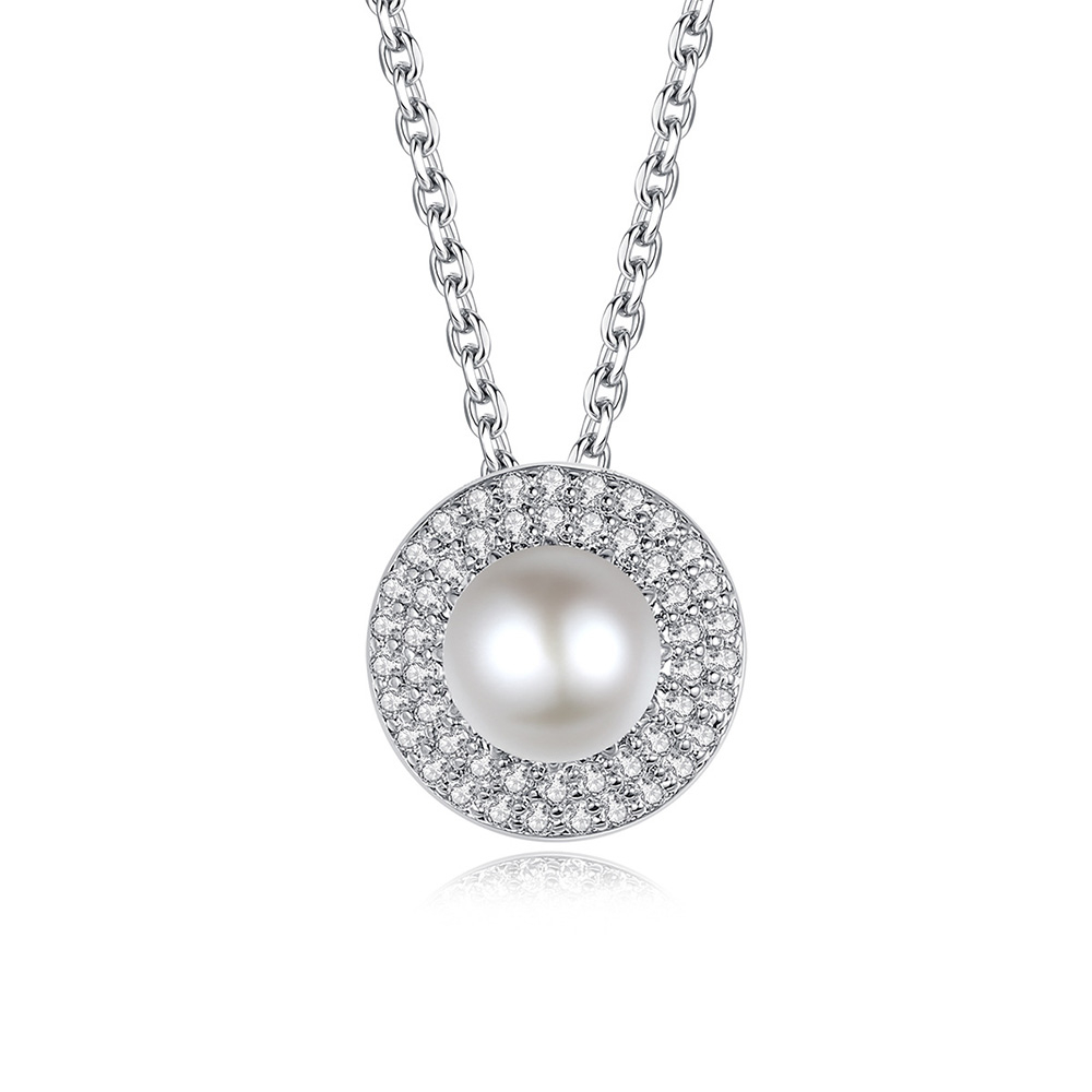

Beautiful Pearl Pendant Necklace Full White Cubic Zirconia Fashion Clavicle Chain Women Girl Friend Festival Gift