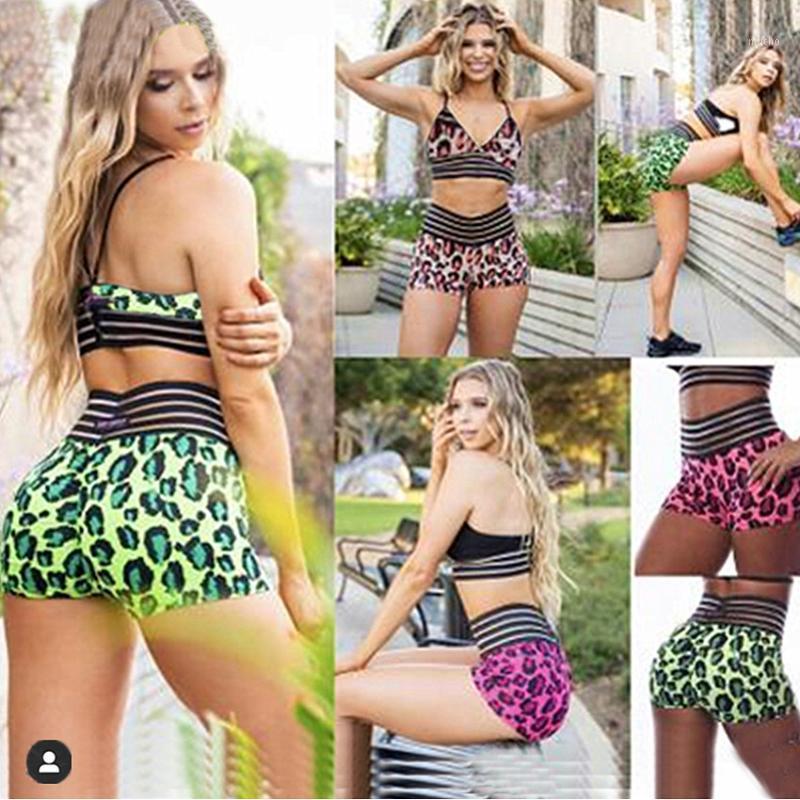 

Pad Leopard Print Yoga Set Slim Tracksuit For Women Sports Suit Push Up High Waist Fitness Shorts Sport Bra Gym Clothing Outfit, Pink set