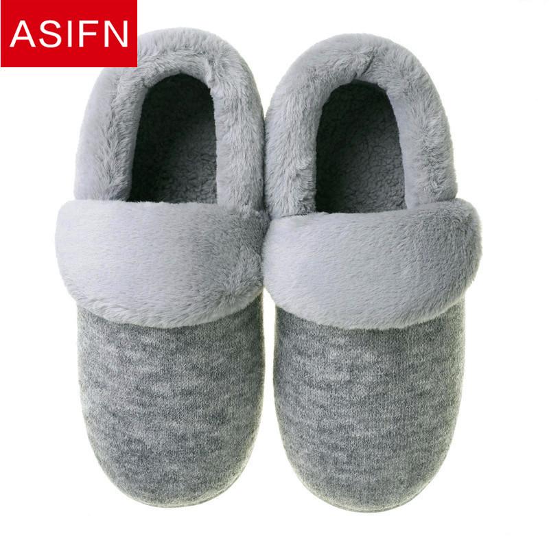 

Slippers ASIFN Men's Cotton Male With Fur Warm Couples Home Sweat Absorbing Slip Women Winter Shoes Chinelo Masculino, Black