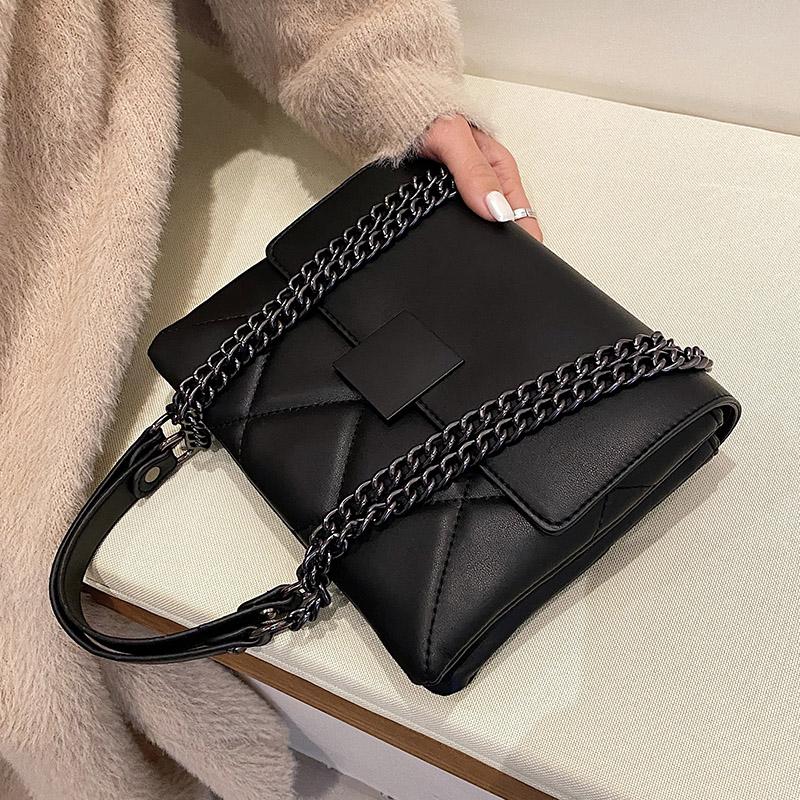 

Fashion Chain Brand PU Leather Crossbody Bags for Women 2021 Simple Shoulder Bag Lady Luxury Small Handbags and Purses Hand Bag, Black