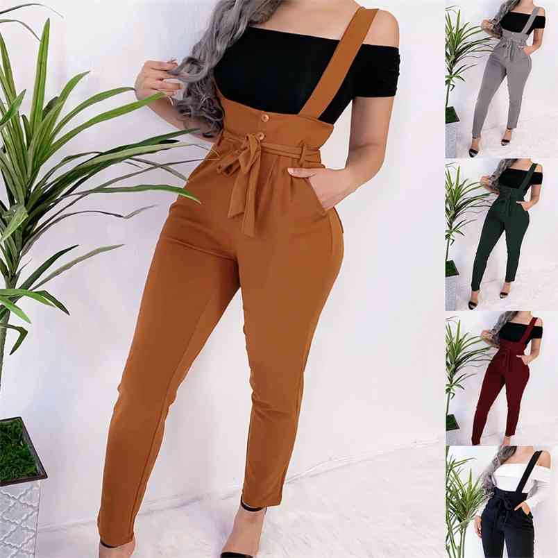 

autumn women's loose black bodycon suspenders Skinny trousers Female casual Lace Up Push up harem pants women 210604, Beige