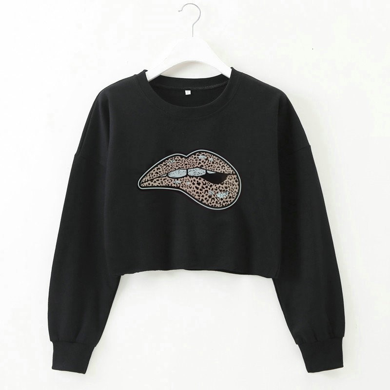 

2021 Stylish Leopard Lip Print Long Sleeve O-neck Short Hoodies Womens Tops Sweatshirt Autumn Casual Crop Top Hoodie Offoce Lady 8nbn, Short yellow