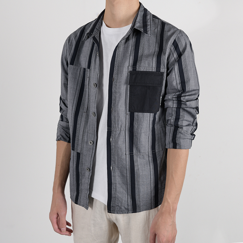 

2021 New Summer and Autumn Long Sleeve Unique Stripe Pure Cotton Fashion Comfortable Shirts for Men Casual Trendy Shirt Mens 33tl, Gray