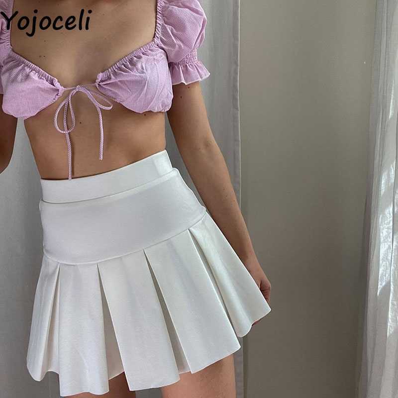 

Yojoceli Elegant pleated short winter skirt women Casual high waist slim mini Cool autumn sexy chic bottom 210609, White