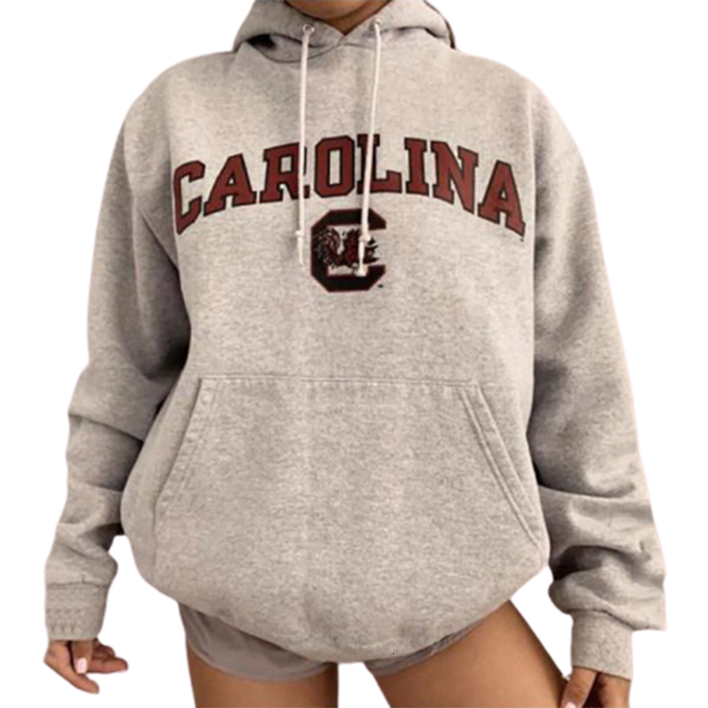 

2021 Vintage Gray Letter Hoodie Impression Women's Girls New Fall Oversized Female Hoodies Casual Pullovers Plus Size V24e